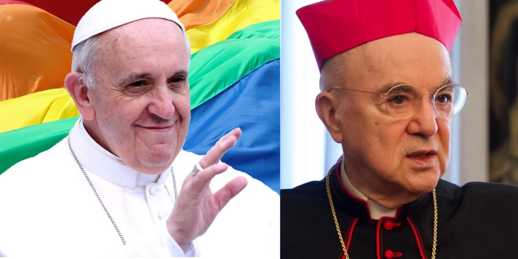 Aartsbisschop Viganò in krachtige bewoordingen: “Bergoglio’s zegening voor homoseksuele koppels toont dat hij een dienaar van Satan is”, en: “Bergoglio is een usurpator”